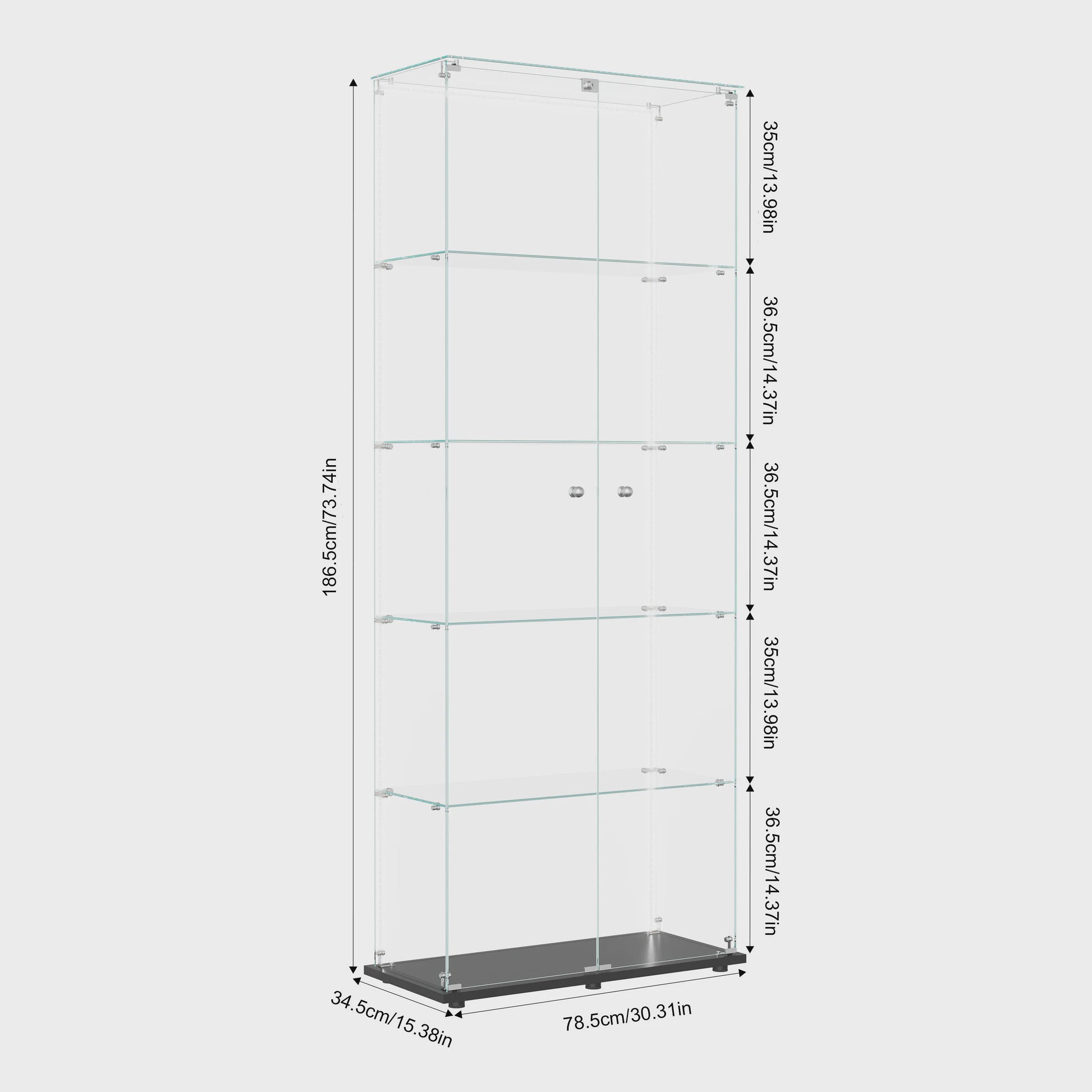 Moderne Glazen Vitrinekast met LED Verlichting - 5 Lagen, 2 Deuren