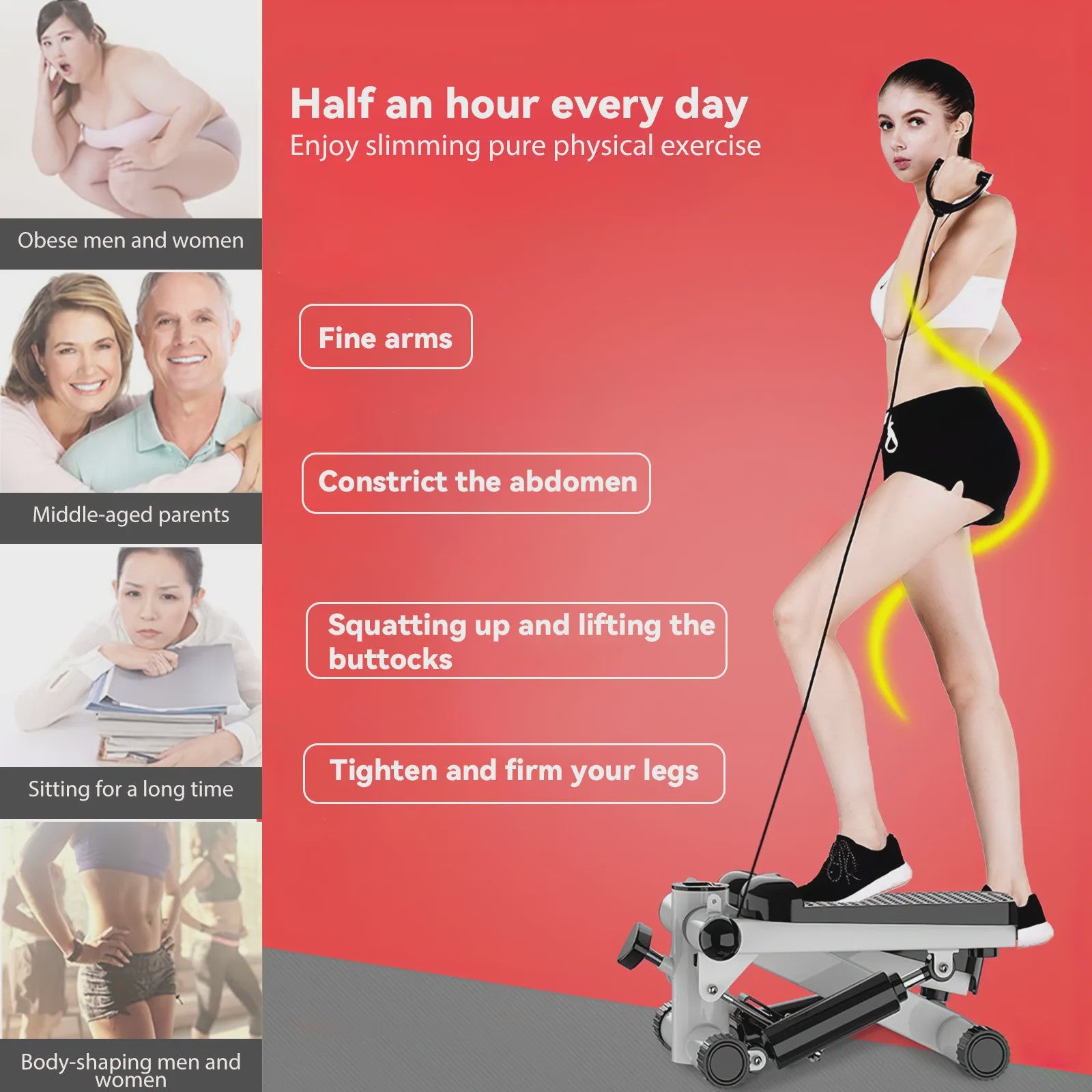 Mini Stepper met Weerstandsbanden - Compacte Full Body Workout Machine voor Thuis