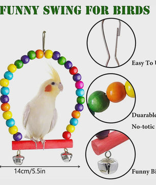 7-delige Houten Papegaai Speelgoed Set voor Vogels - Klimtouw, Schommel, Bal & Spiegel