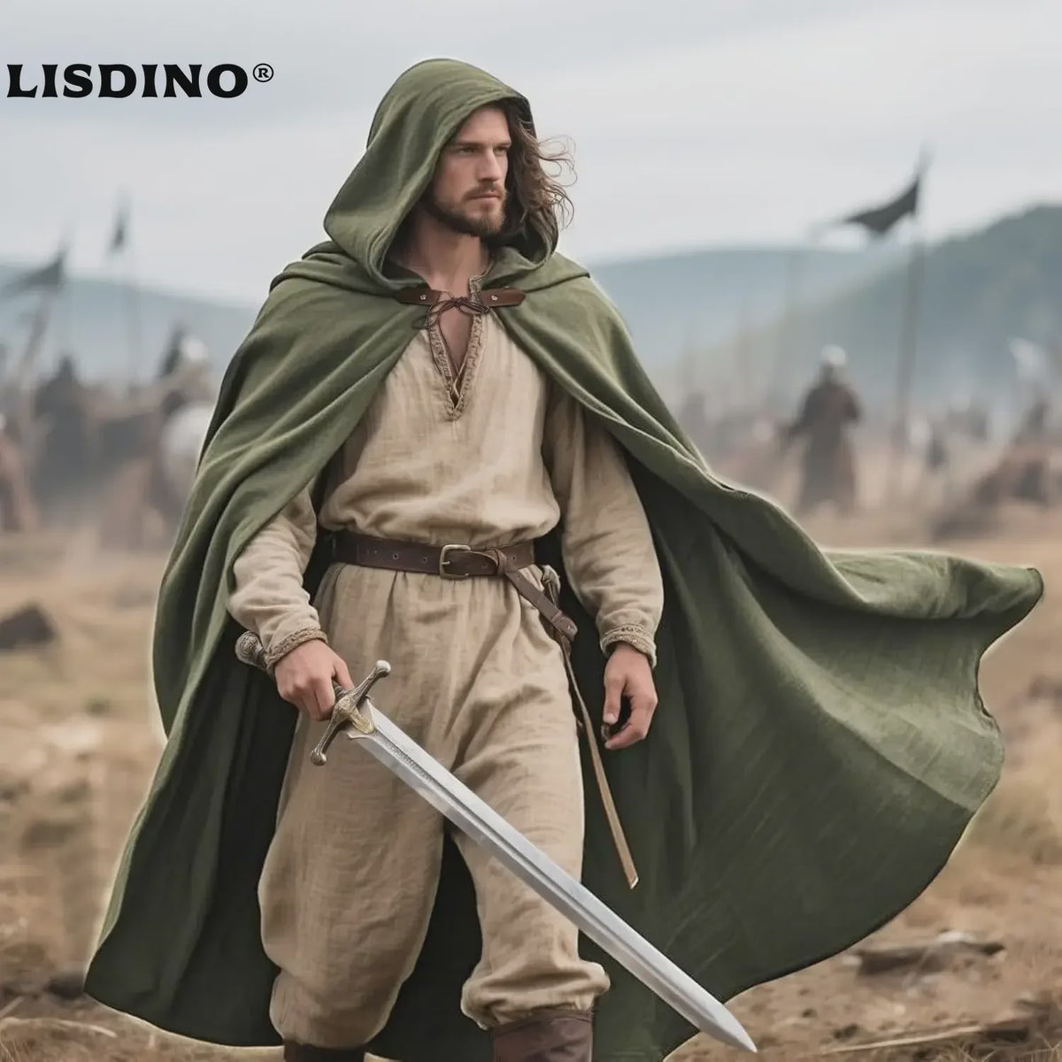 Middeleeuwse Kapmantel van Linnen - Renaissance Cape met Capuchon voor Cosplay & LARP
