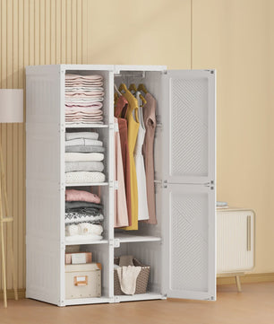 Draagbare Opvouwbare Garderobekast Organizer - Wit ABS Plastic Kledingkast met Deuren