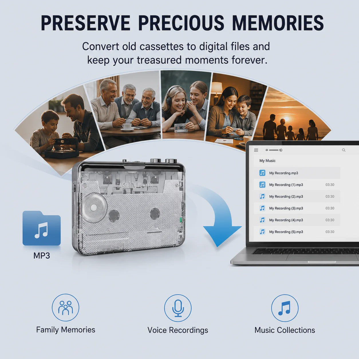 Draagbare Cassette Speler & MP3 Converter - USB Opname & Radio Functie