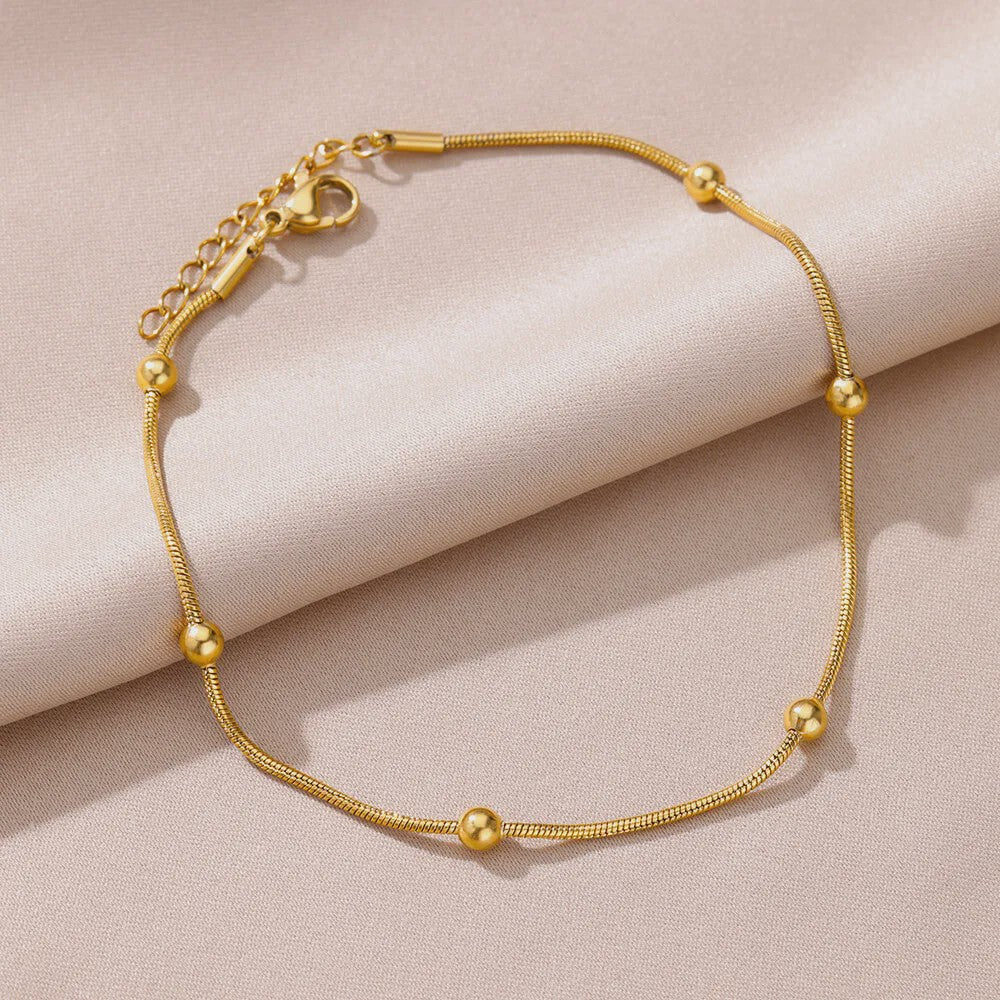 Gouden Anklet met Kralen en Bedels - Roestvrij Staal - Zomerse Strandjuwelen