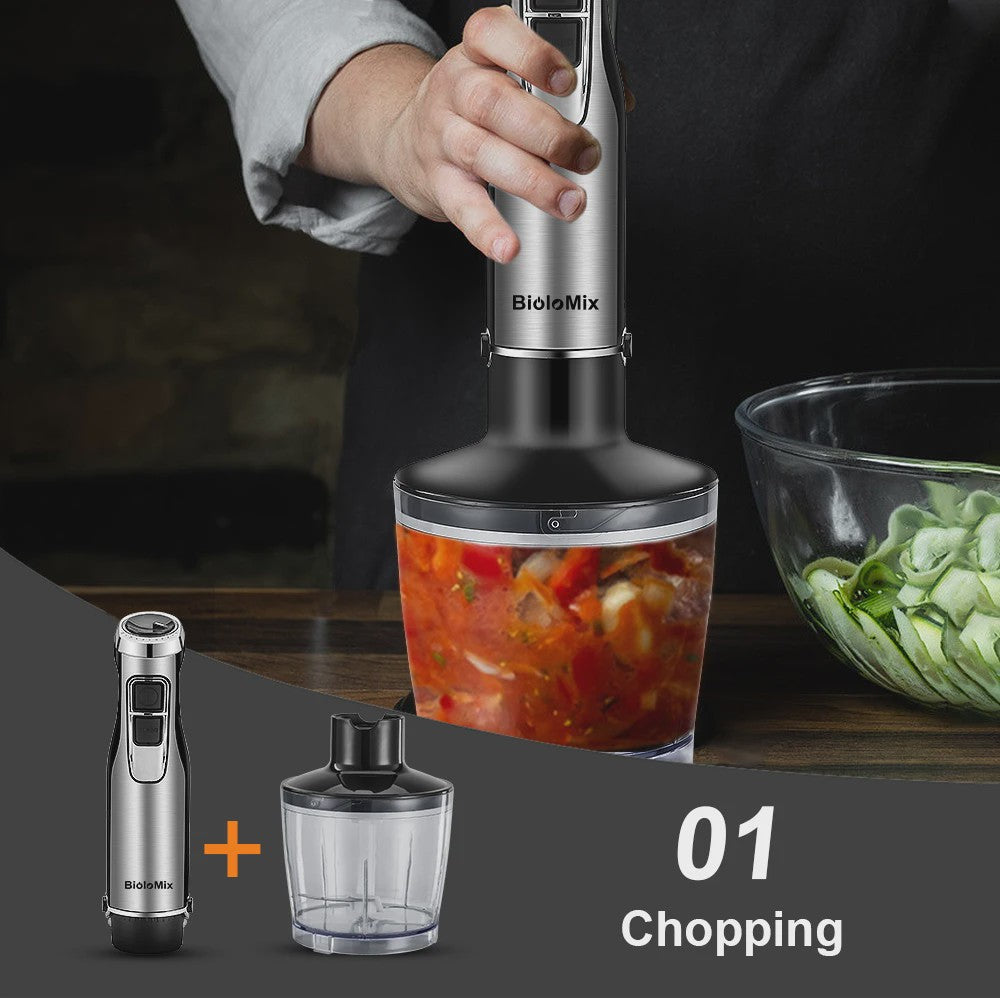 BioloMix 4-in-1 Staafmixer: Krachtige 1200W Hand Blender met Hakker en Smoothiebeker