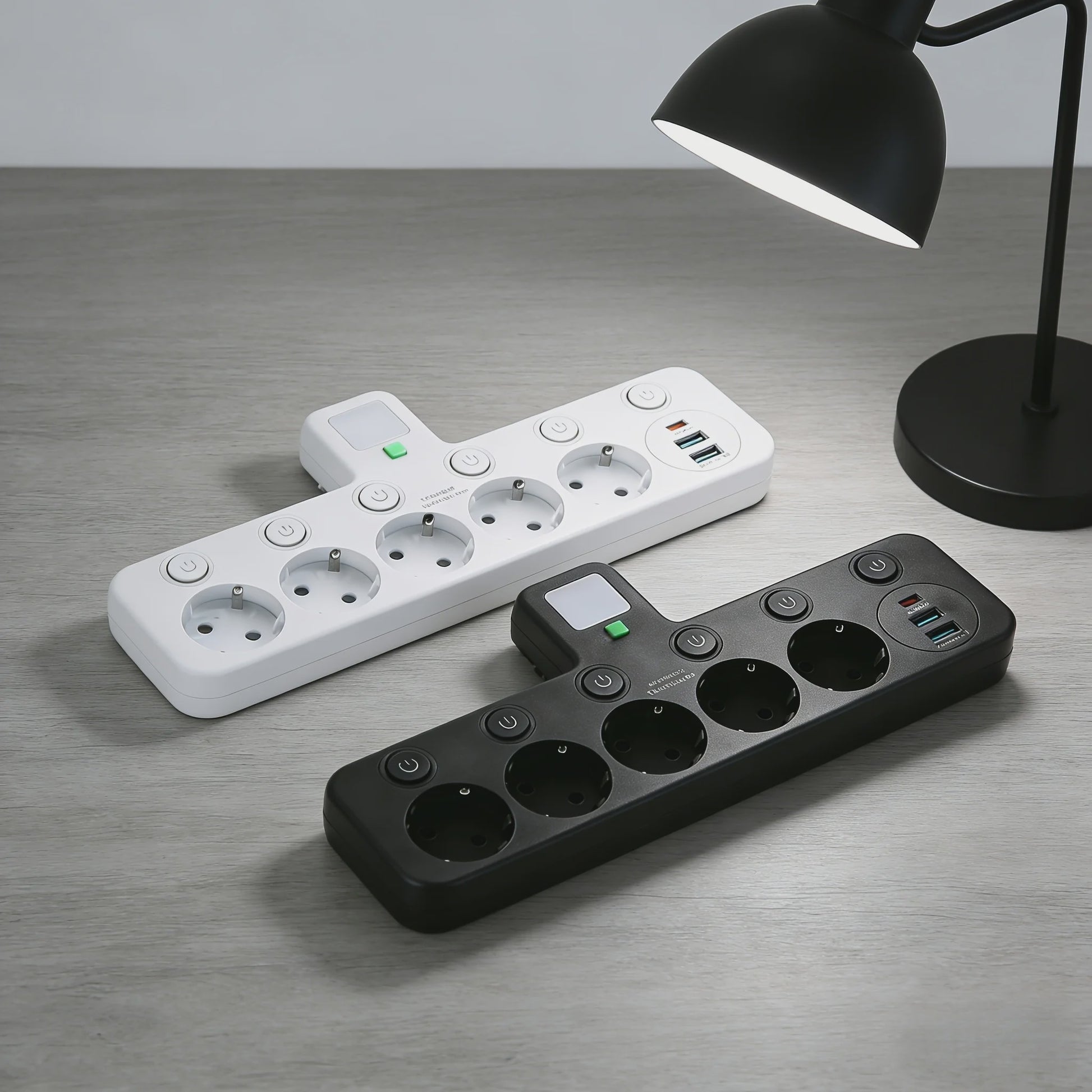 Wandcontactdoos met 5 AC-aansluitingen, 2 USB-poorten, Nachtlampje en Onafhankelijke Schakelaars