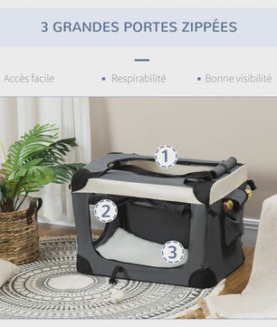 PawHut Opvouwbare Transportbox Hond Kat - Draagbaar & Comfortabel - Grijs