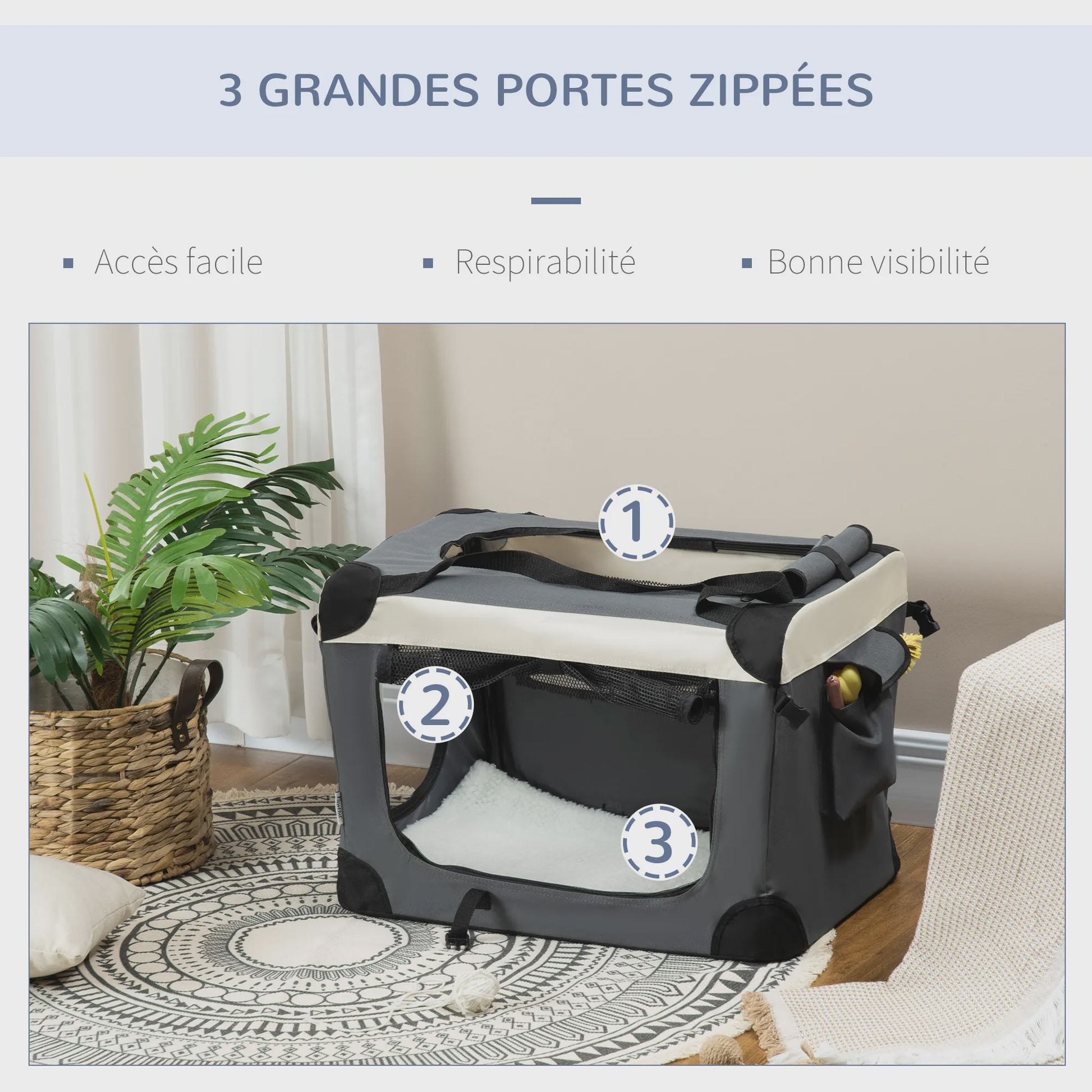 PawHut Opvouwbare Transportbox Hond Kat - Draagbaar & Comfortabel - Grijs
