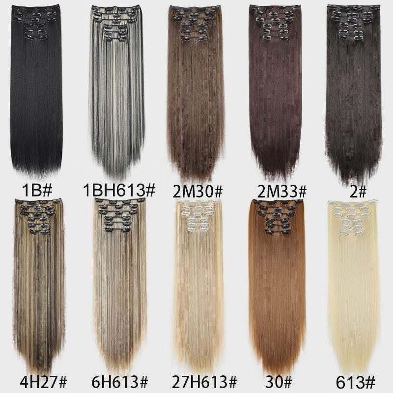 Synthetische Haarverlenging Set: 6 Delen Clip-in Extensions 60cm Lang & Steil