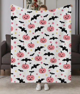 Halloween Pluche Deken met Kraai, Maan & Sterrenprint - Zachte Plaid voor Bank, Bed & Woonkamer