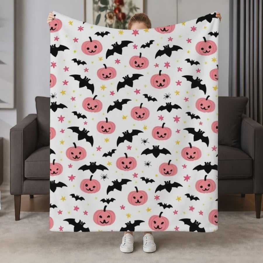 Halloween Pluche Deken met Kraai, Maan & Sterrenprint - Zachte Plaid voor Bank, Bed & Woonkamer