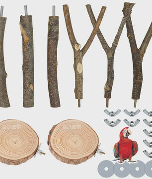 Natuurlijke Houten Papegaai Zitstok Set - Vogelkooi Staande Takken & Platforms