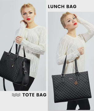 Luxe 2-in-1 Werk & Lunch Tote Bag - Geïsoleerd Compartiment, 15.6" Laptop, Waterafstotend
