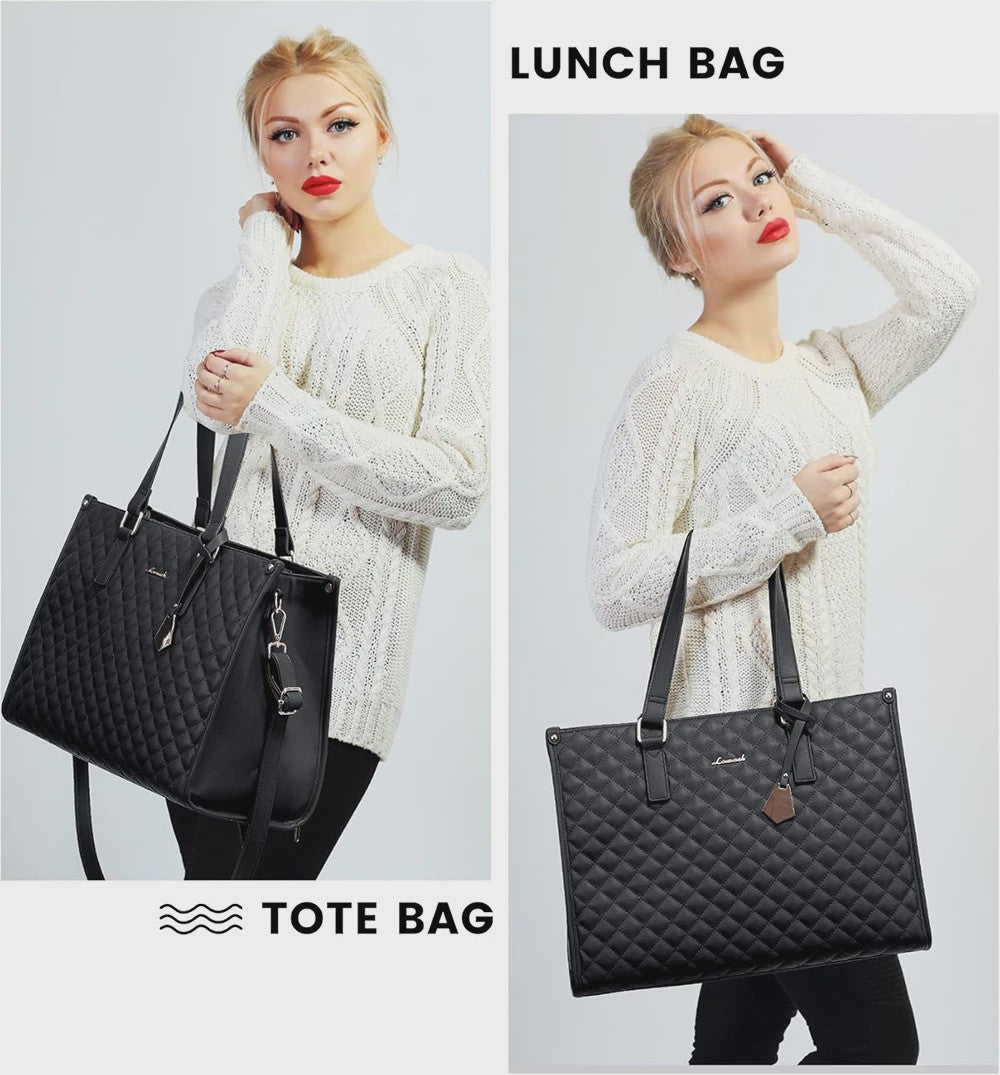 Luxe 2-in-1 Werk & Lunch Tote Bag - Geïsoleerd Compartiment, 15.6" Laptop, Waterafstotend