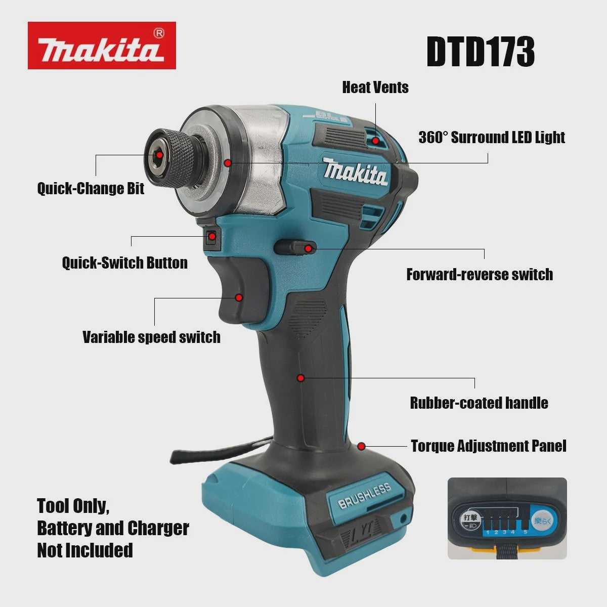 Makita DTD173 18V LXT Accu Slagmoeraanzetter Brushless - 180 Nm