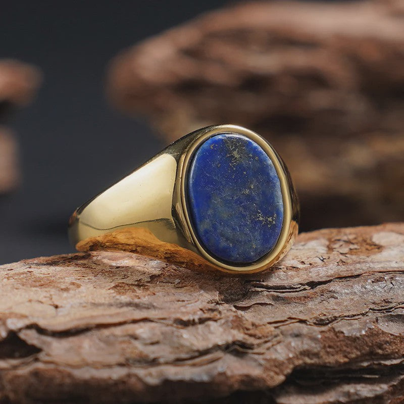 Unisex Vintage Ringen van Roestvrij Staal met Natuursteen (Onyx, Tijgeroog, Lapis Lazuli)