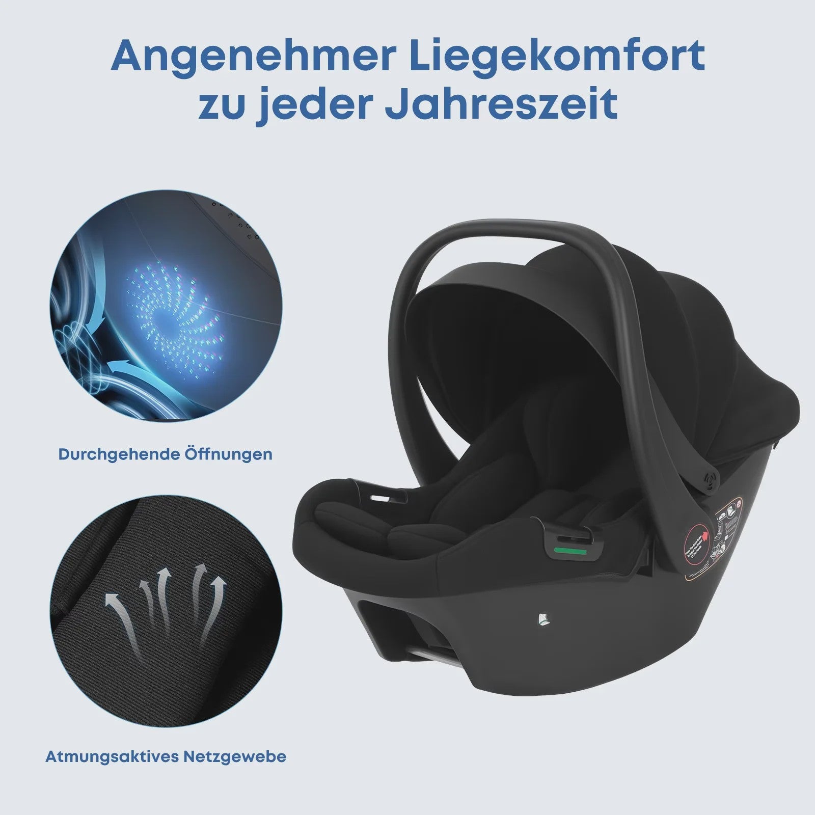 Babyvoyage Zwarte I-Size Babyautostoel met Isofix Basis, UPF45+ Zonbescherming en Ademend Mesh