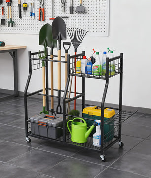 Mobiele Tuingereedschap Organizer - 3-Laags Metalen Rek met Wielen