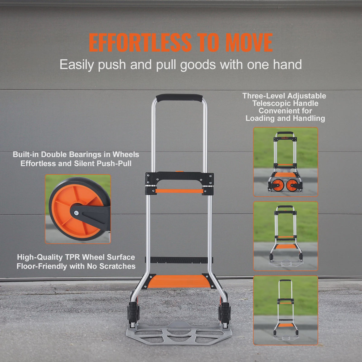 Opvouwbare Transportkar met Telescopische Handgreep en Spanband - Max 140 kg