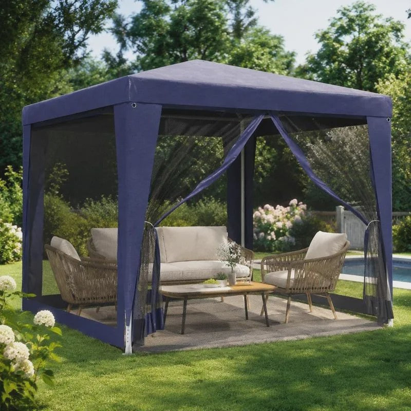 2.5x2.5m Blauwe Partytent met Horren en Ritsingang - UV & Waterbestendig