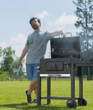Stevige Houtskool Barbecue Grillwagen met Verstelbare Kolenlade en Handige Haken