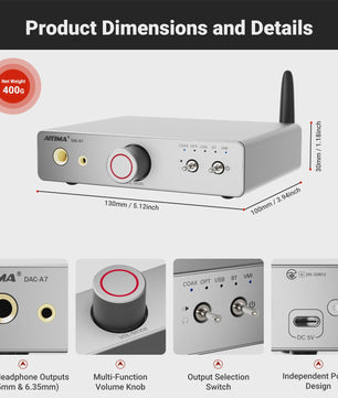 AIYIMA DAC-A7 Mini Desktop DAC & Hoofdtelefoonversterker met Bluetooth 5.4