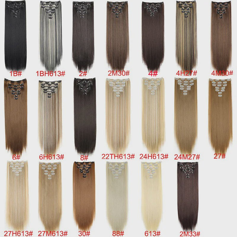 24 Inch Synthetische Haarverlenging met Clips - 7 Delig Set - Lang Steil Haarstuk voor Dames