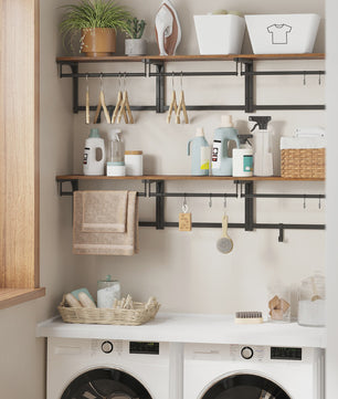 Wandkapstok met Plank en 8 Haken - Industrieel Design, 40x24x24 cm