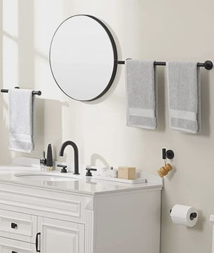 Zwarte RVS Wandmontage Set: Handdoekrek, Toiletrolhouder & Haakjes - Complete Badkamer Accessoires