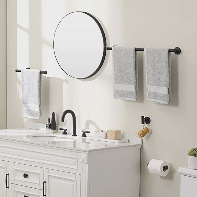 Zwarte RVS Wandmontage Set: Handdoekrek, Toiletrolhouder & Haakjes - Complete Badkamer Accessoires