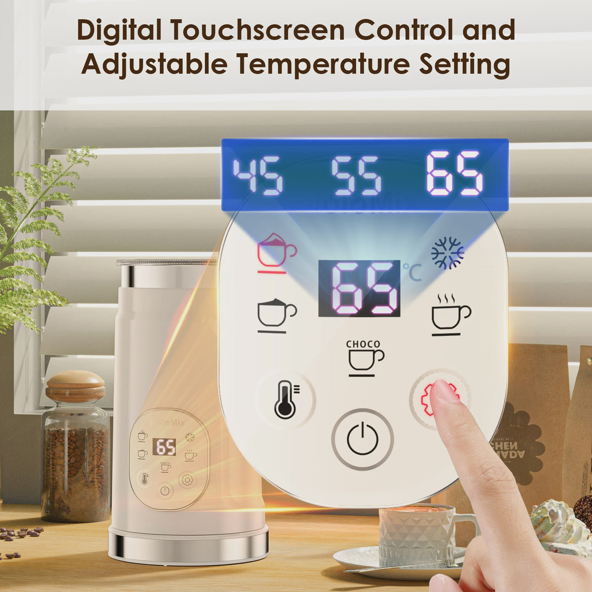BioloMix 5-in-1 Melkopschuimer met LED Touchscreen - Voor Warme & Koude Foam