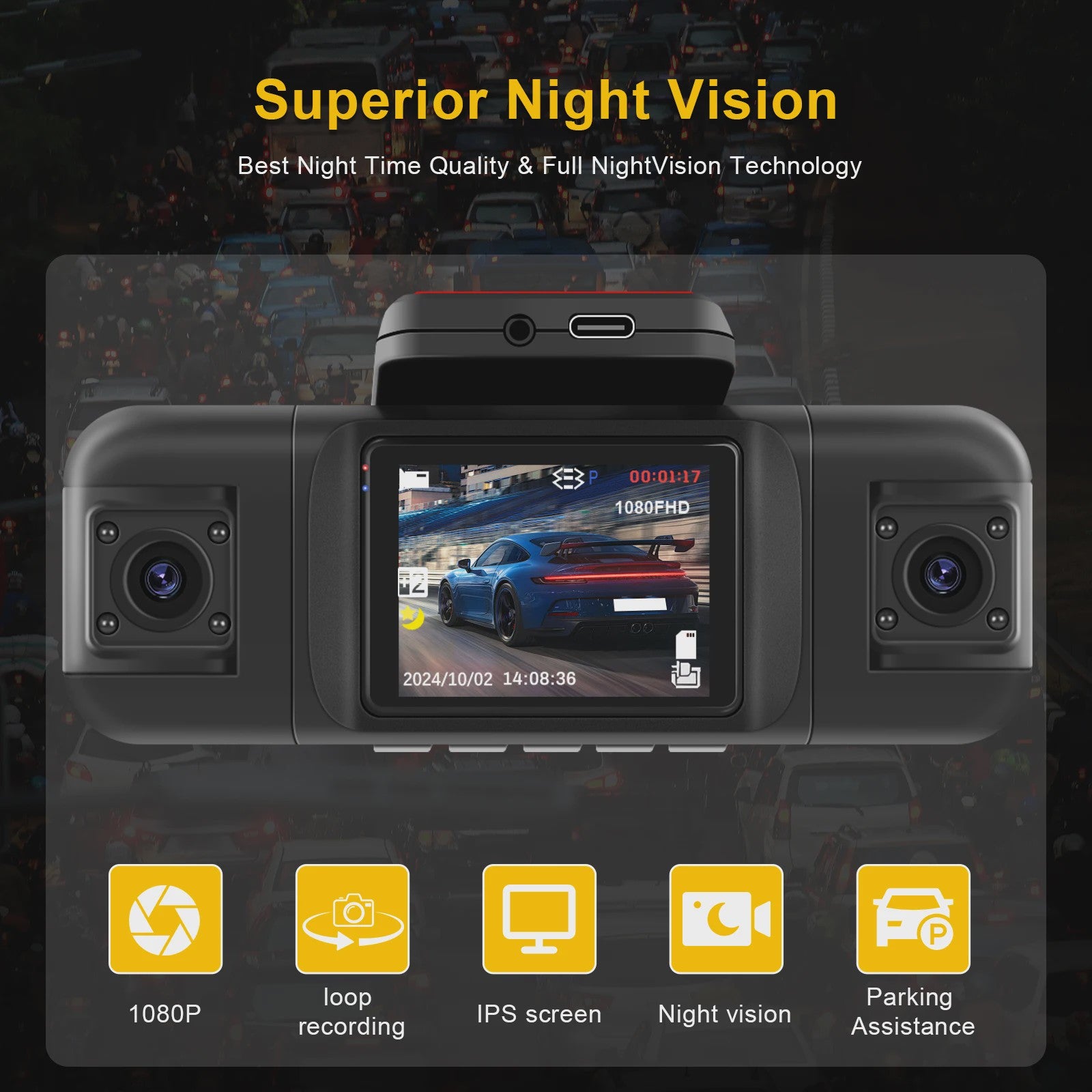 Universele 4-Kanaals Dashcam met 1080P HD, Nachtzicht en Parkeerhulp