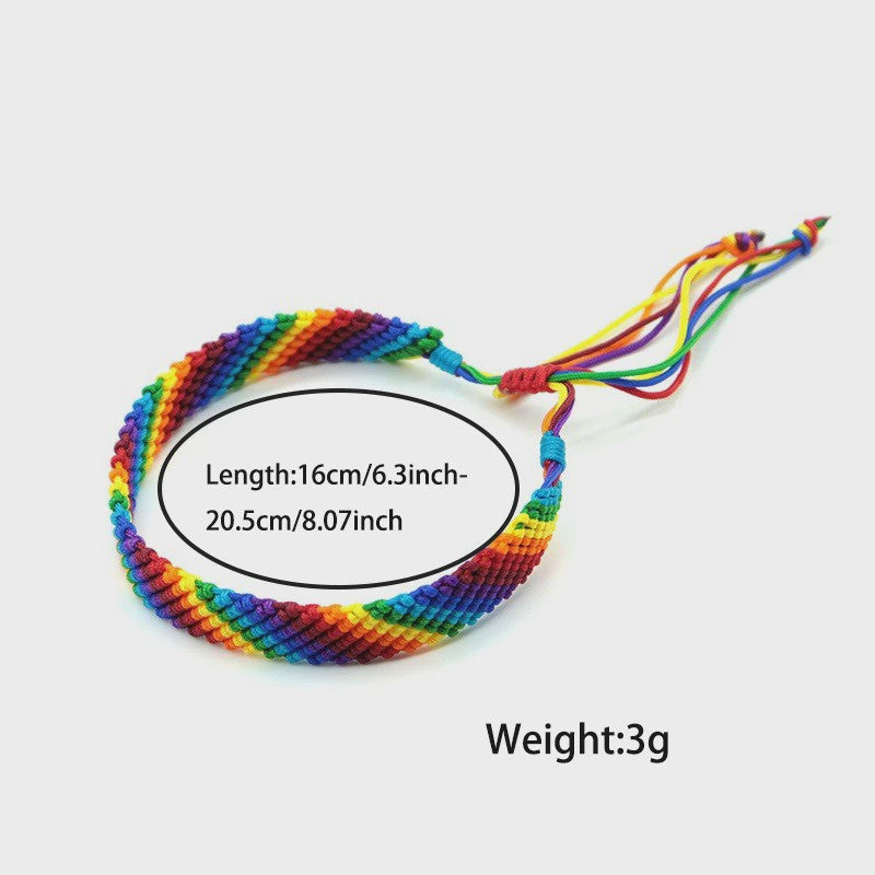 Fashion LGBT Bracelet Men Women Rainbow Rope Braclets Handmade Woven Strings Ethnic Brass Jewelry Bestie Gift Adjustable