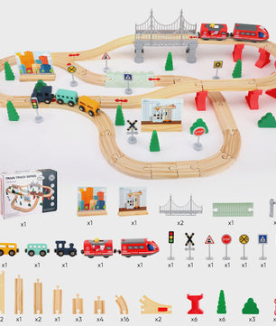 Houten Treinset 72-delig - Uitbreidbaar Stadstrein Speelgoed voor Kinderen vanaf 3 Jaar