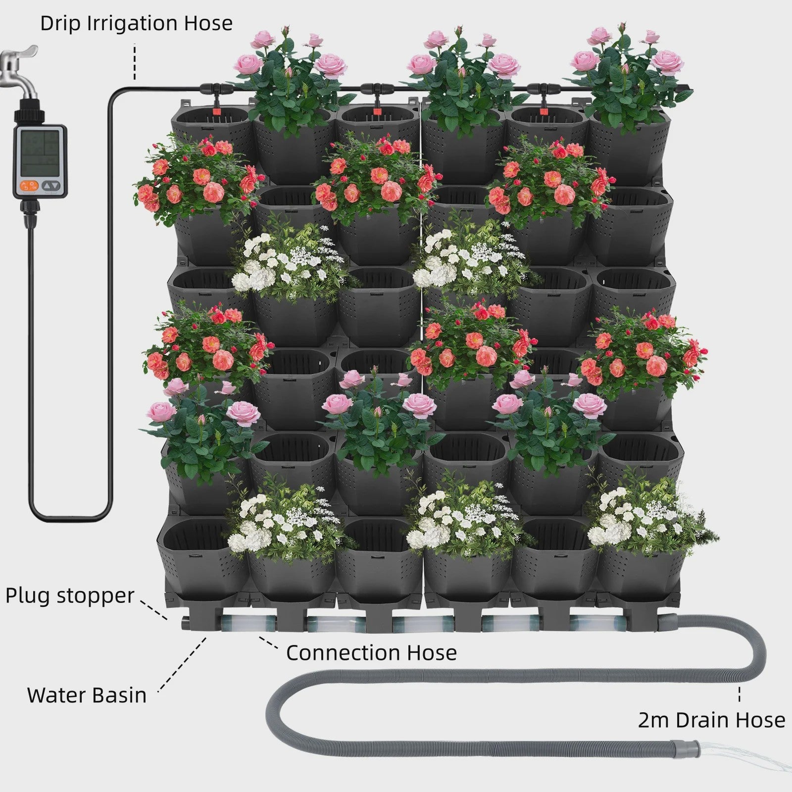 Verticale Wandplanter met Timer - Zelfwaterend - 36 Vakken - 100x118.5cm