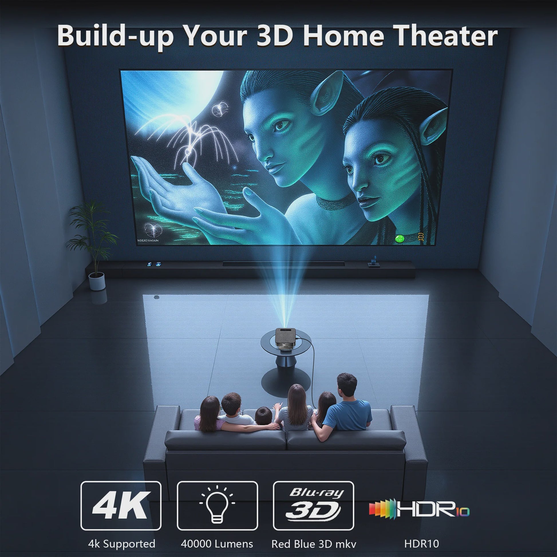 XIWBSY 2026 4K Smart Projector: 40000 Lumens, WiFi6, Bluetooth 5.3, Autofocus & Outdoor Home Theater