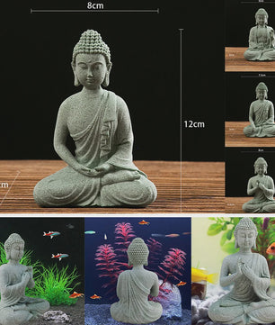 Zittende Buddha Beeldje - Zen Tuindecoratie & Vis Tank Ornament (Resin Steenlook)