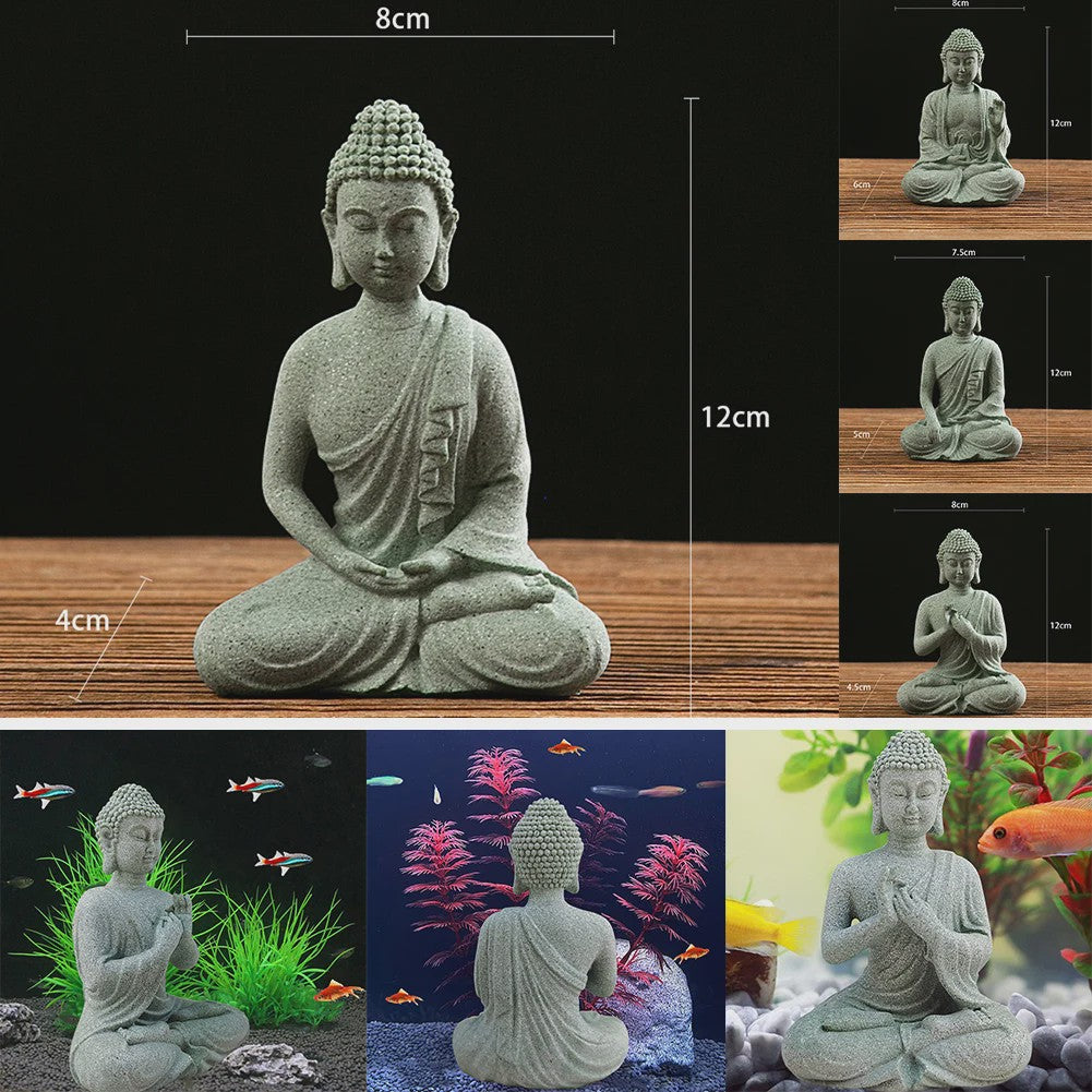 Zittende Buddha Beeldje - Zen Tuindecoratie & Vis Tank Ornament (Resin Steenlook)