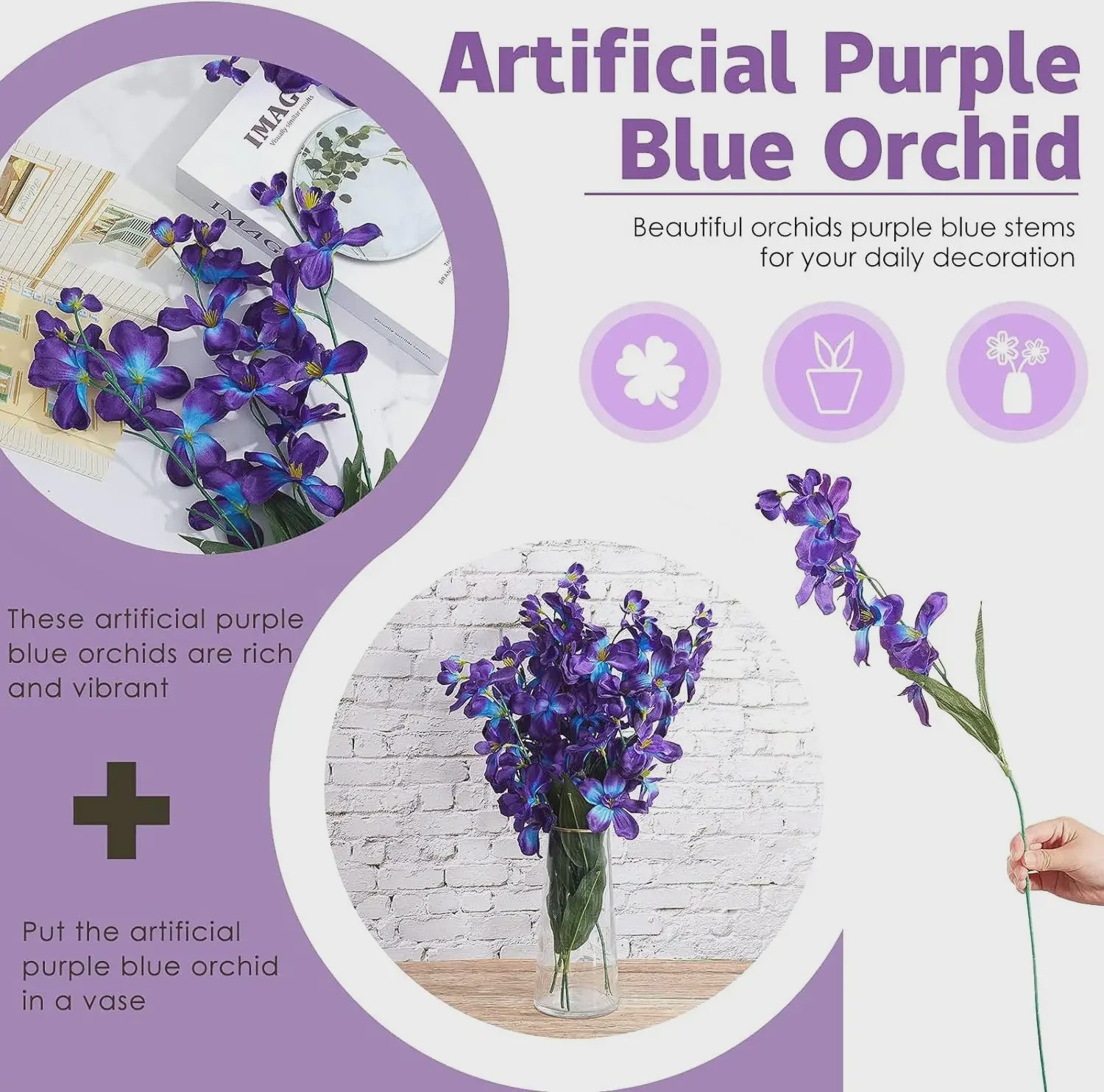 10x Kunstorchidee Stelen Paarsblauw - 27 Inch Zijdebloemen voor Bruiloft & Decoratie