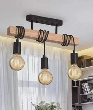 Retro Houten Plafondlamp met 3xE27 Fitting - Vintage Boho Stijl
