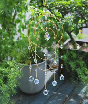 Gouden Maan Kristal Suncatcher - Regenboog Prisma Hanger voor Ramen & Tuin - Boho Decor Cadeau