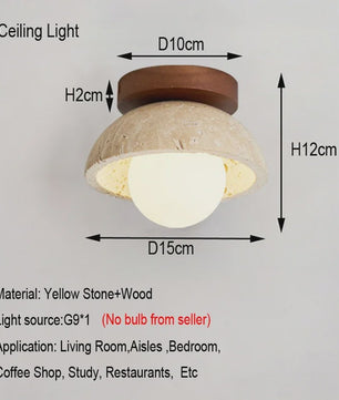 Wabi Sabi Stijl Plafondlamp - Natuursteen Look met Houten Accent