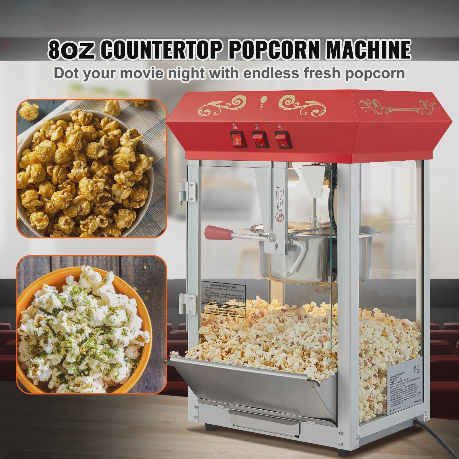 Professionele Popcorn Machine 8oz - Snel & Makkelijk Popcorn Maken