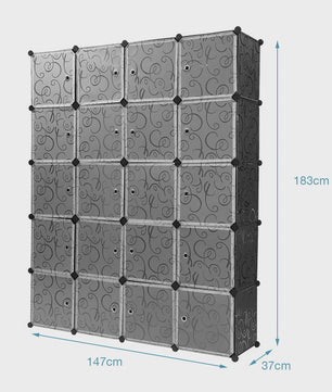 Modulaire Garderobekast met 20 Kubussen, Schoenenkast & Kledingroedes - Stapelbaar Opbergsysteem