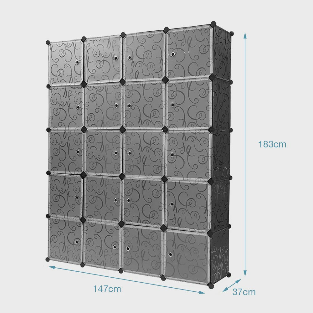 Modulaire Garderobekast met 20 Kubussen, Schoenenkast & Kledingroedes - Stapelbaar Opbergsysteem