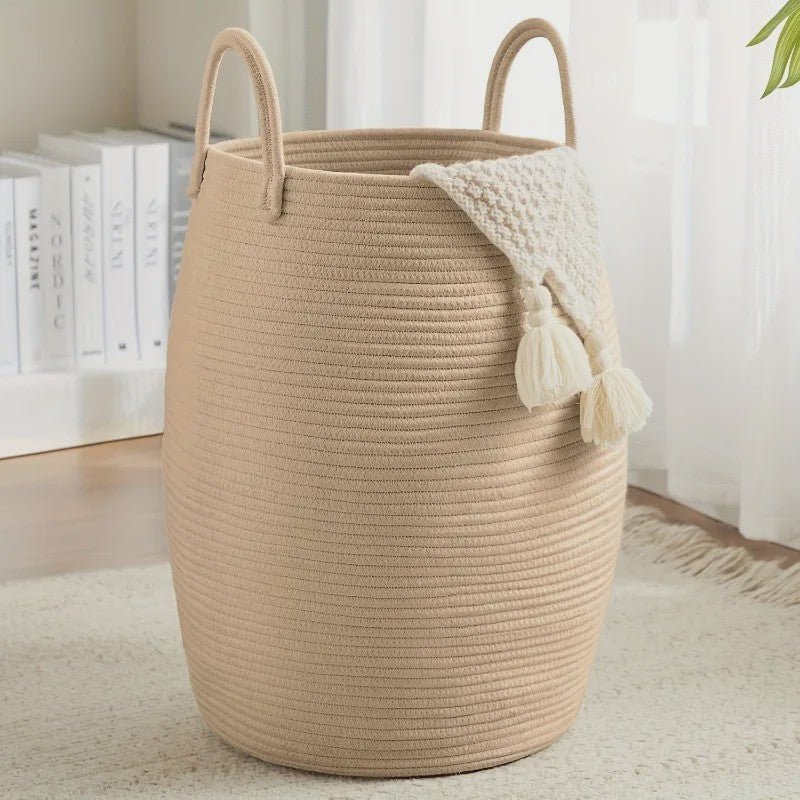 Bohemian Katoenen Opbergmand - Handgeweven Decoratieve Mand met Handvatten