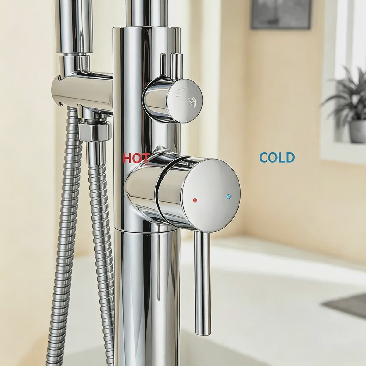 Vrijstaande Badkraan met Handdouche - Draaibare Mixer voor Warm & Koud Water