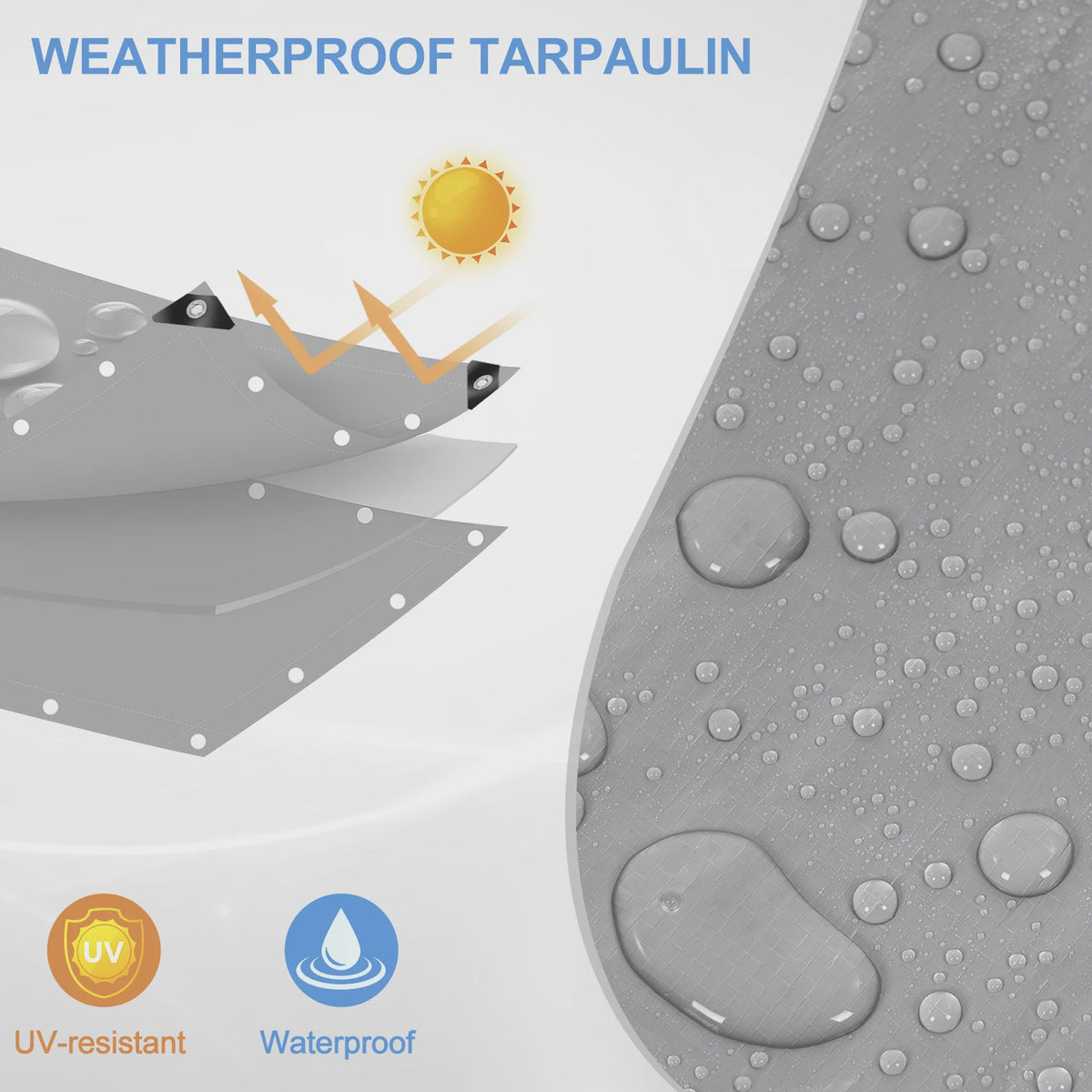 Waterdicht Zwaar Afdekzeil - UV & Weerbestendig met Metalen Oogjes voor Auto, Tuin & Meer