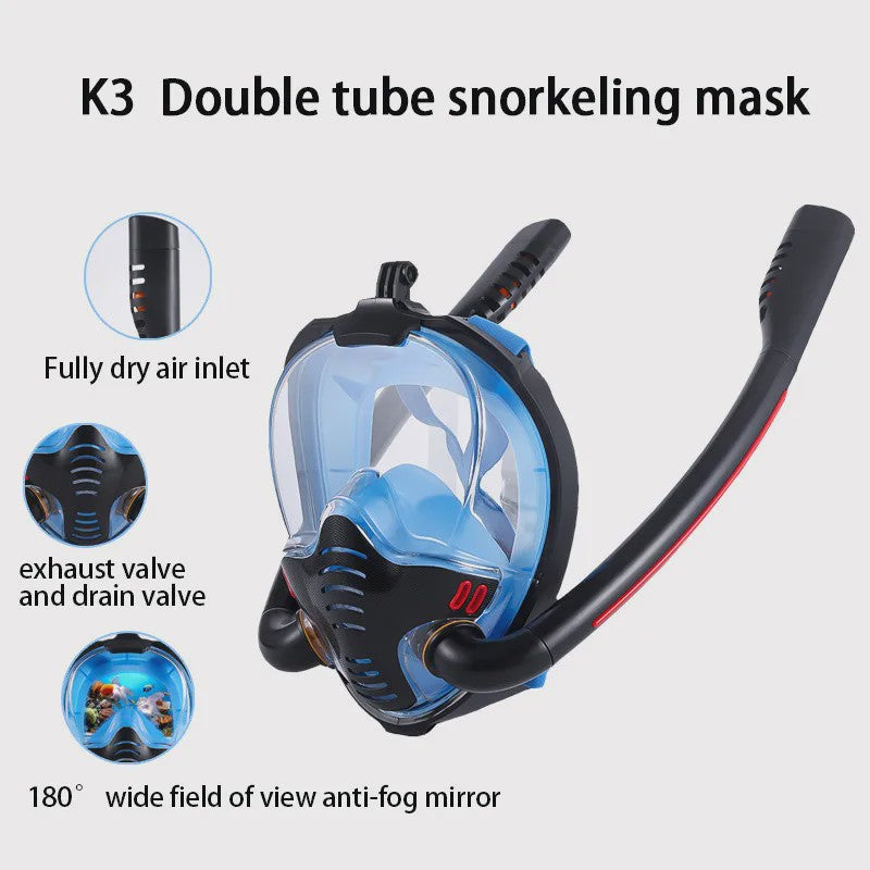 Volledig Droog Dubbel Buizen Snorkelmasker voor Volwassenen - Adem Vrij Onderwater