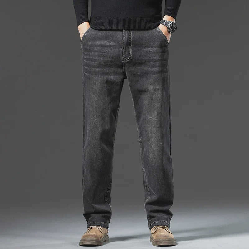 Herfst/Winter Heren Jeans: Losse Pasvorm Rechte Pijpen met Retro Washed Look & Fleece Voering