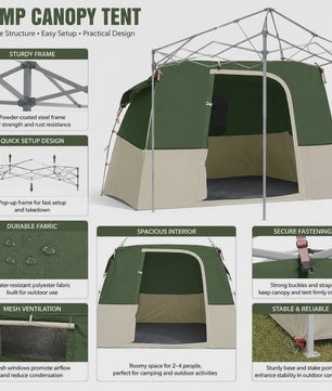 Ruime Outdoor Camping Tent 280x220x176 cm - Lichtgewicht Taffeta met Glasvezelstokken en Draagtas